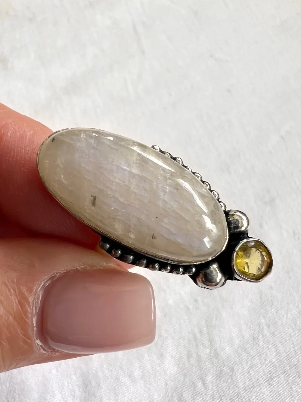 925 Solar Chakra Peach Moonstone Ring 8.25